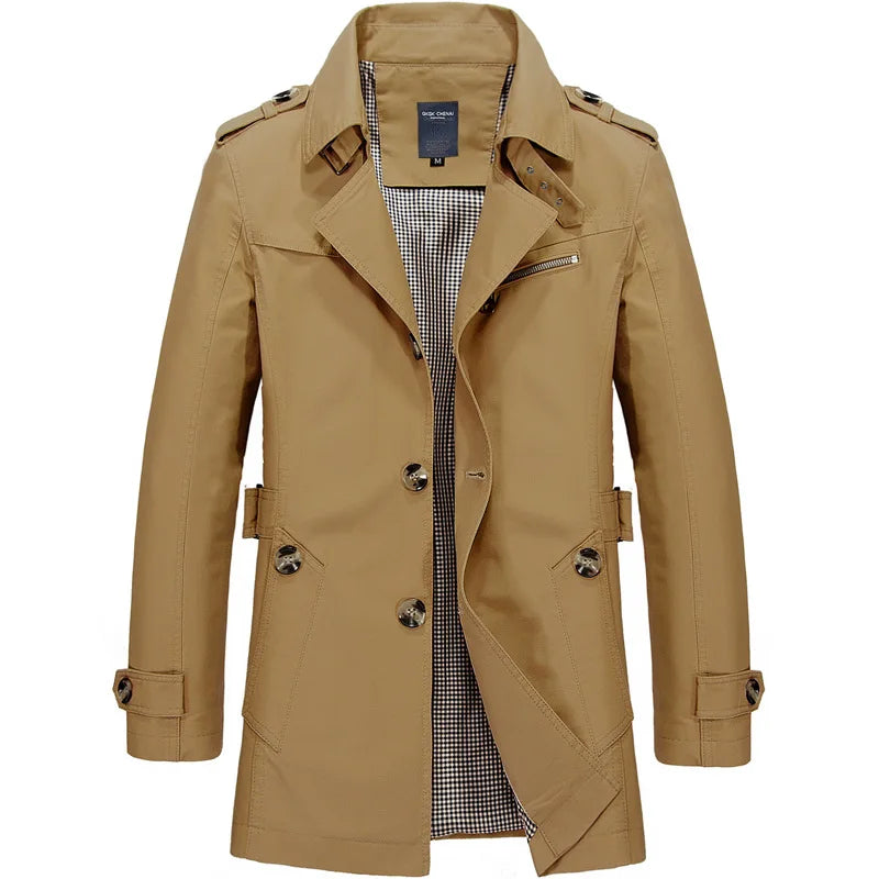 Mens Trench Coat Button Front Classic Fit
