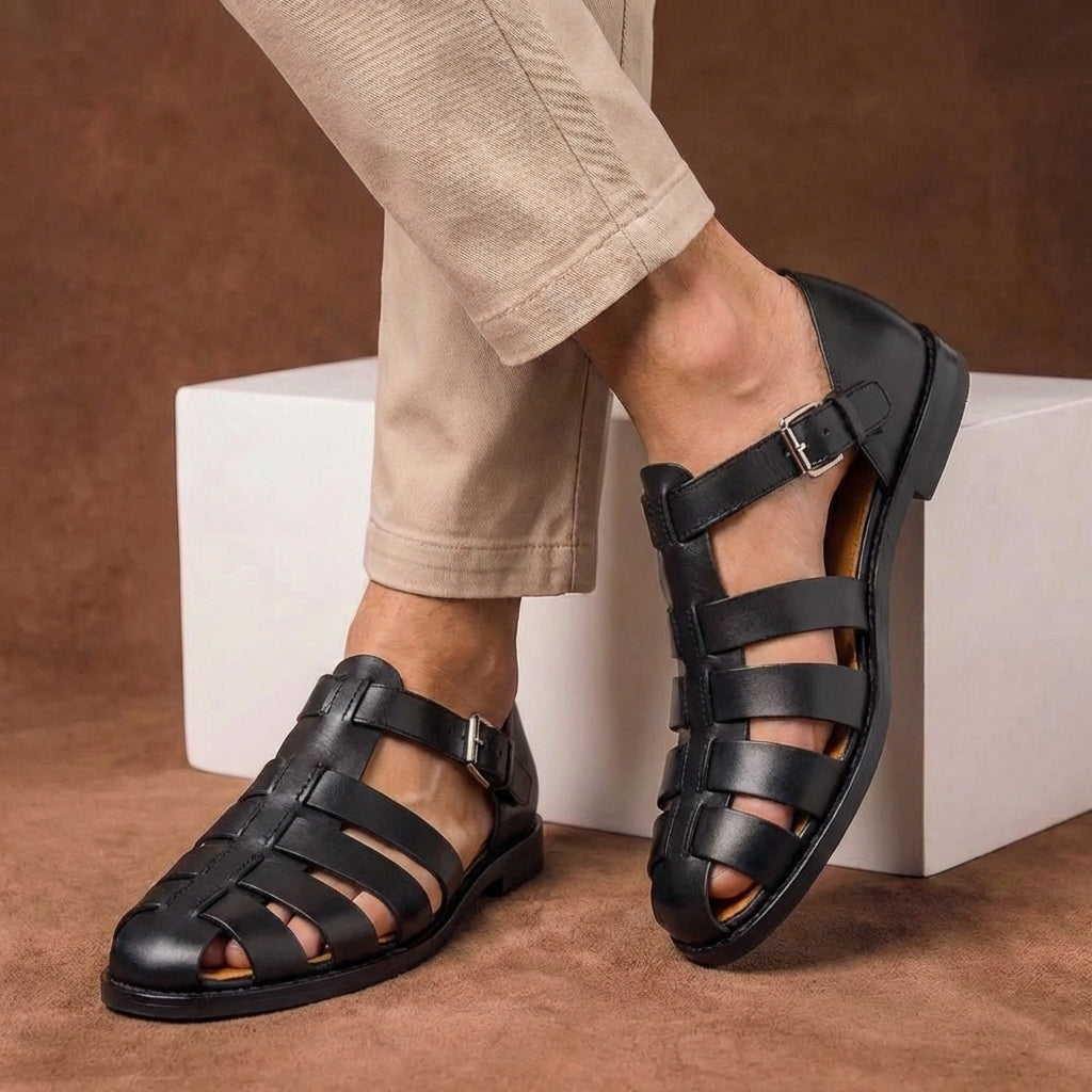 Mens Closed Toe Sandals with Buckle Strap