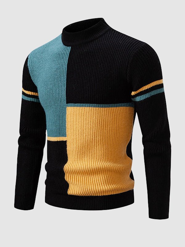Mens Winter Sweater Color Block Knit Fit - BritishMode