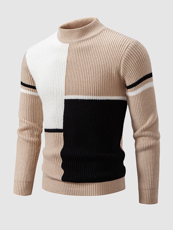 Mens Winter Sweater Color Block Knit Fit