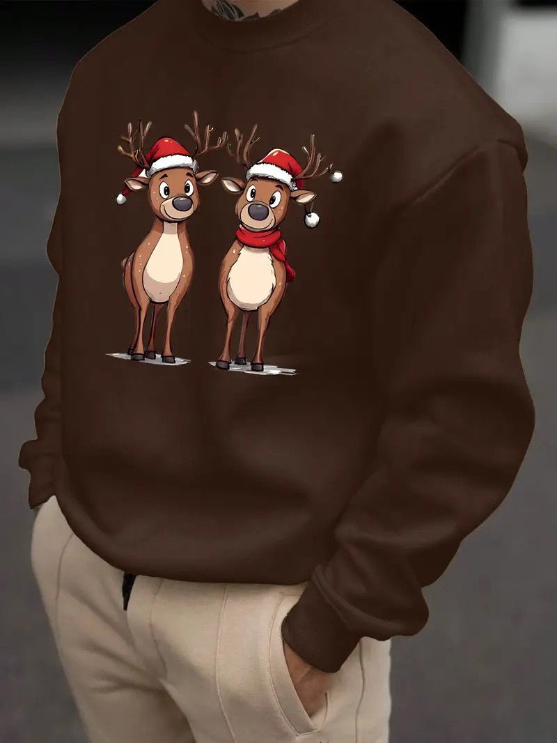 Mens Sweatshirt with Festive Reindeer Print Regular Fit