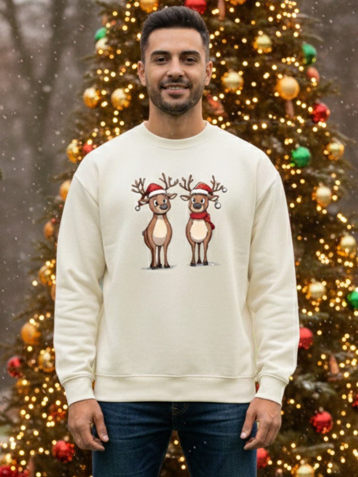 Mens Sweatshirt with Festive Reindeer Print Regular Fit - BritishMode