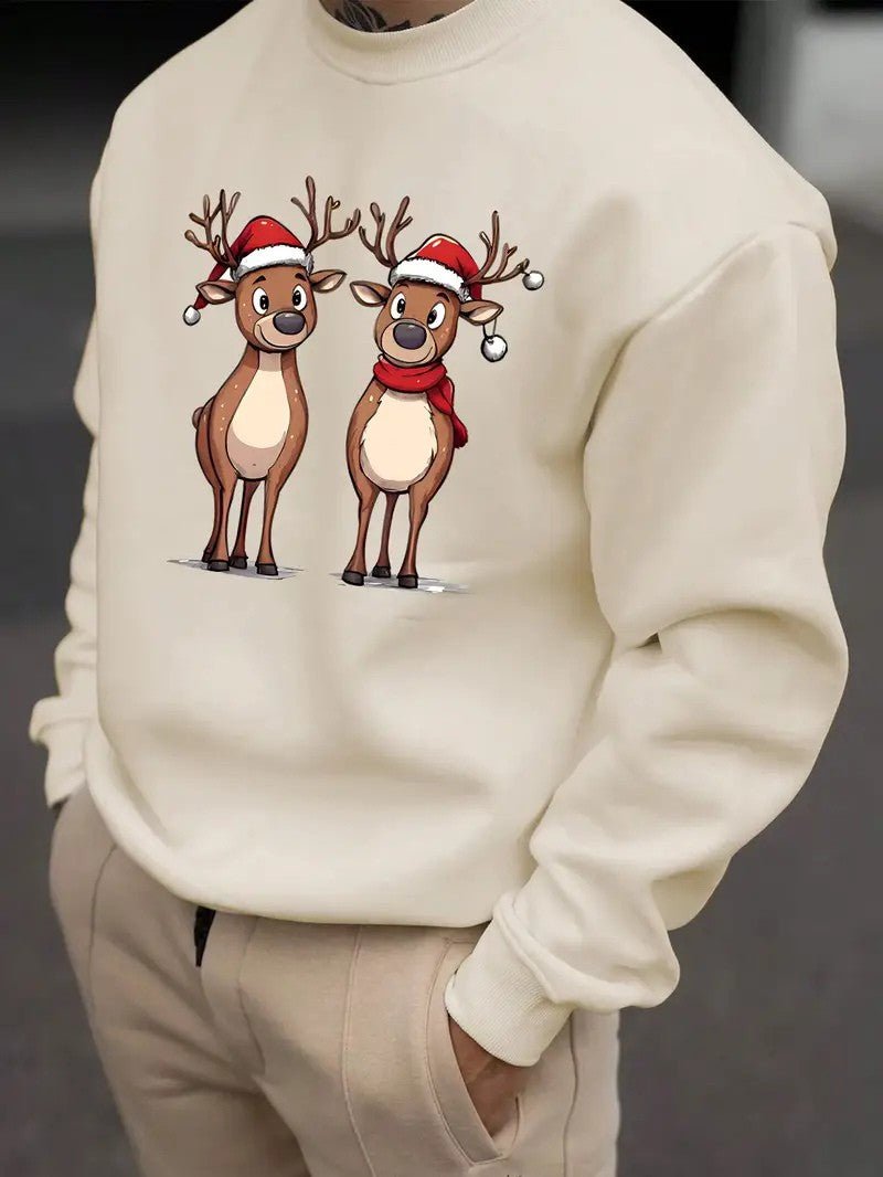 Mens Sweatshirt with Festive Reindeer Print Regular Fit