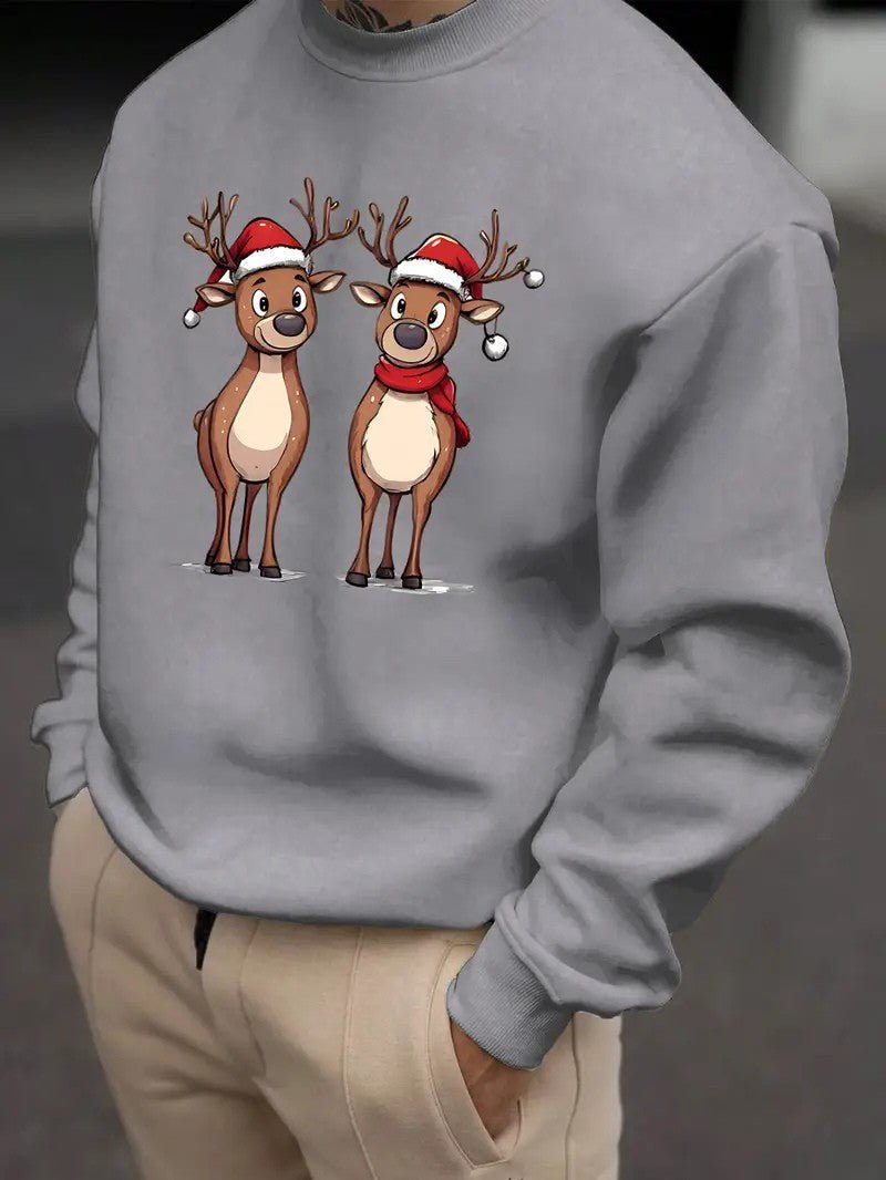 Mens Sweatshirt with Festive Reindeer Print Regular Fit
