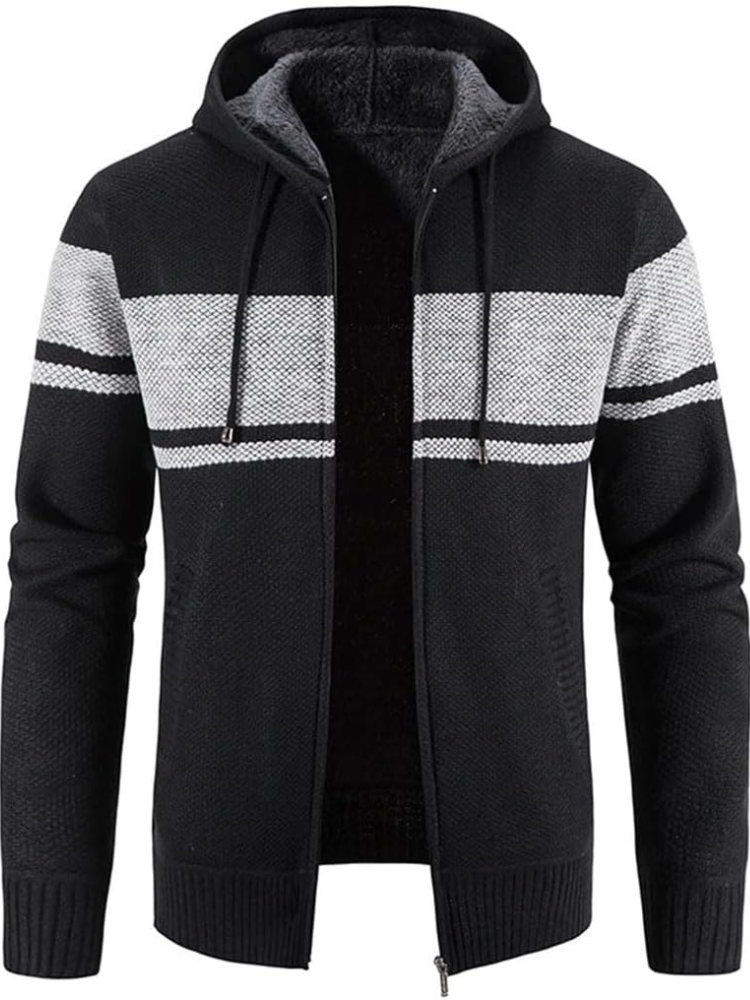 Mens Fleece Jacket with Hood and Drawstring