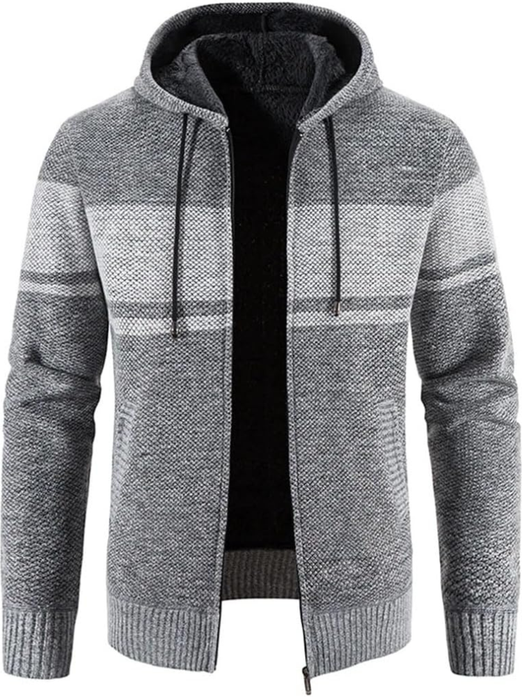 Mens Fleece Jacket with Hood and Drawstring