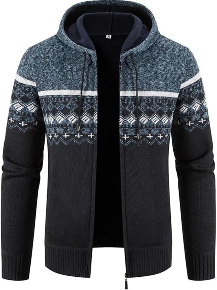 Mens Fleece Jacket with Hood and Drawstring