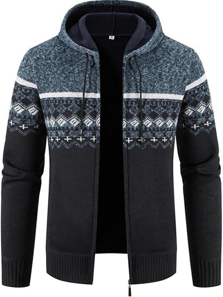 Mens Fleece Jacket with Hood and Drawstring