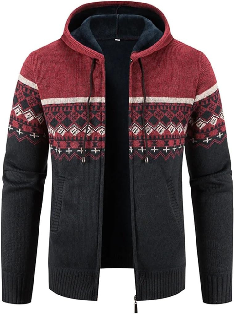 Mens Fleece Jacket with Hood and Drawstring