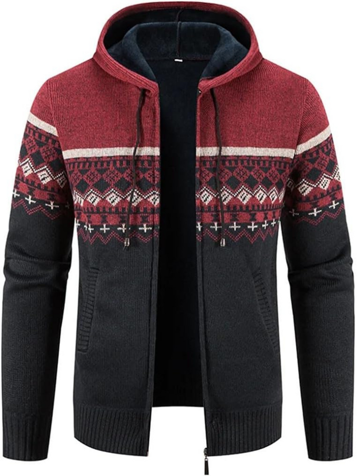Mens Fleece Jacket with Hood and Drawstring
