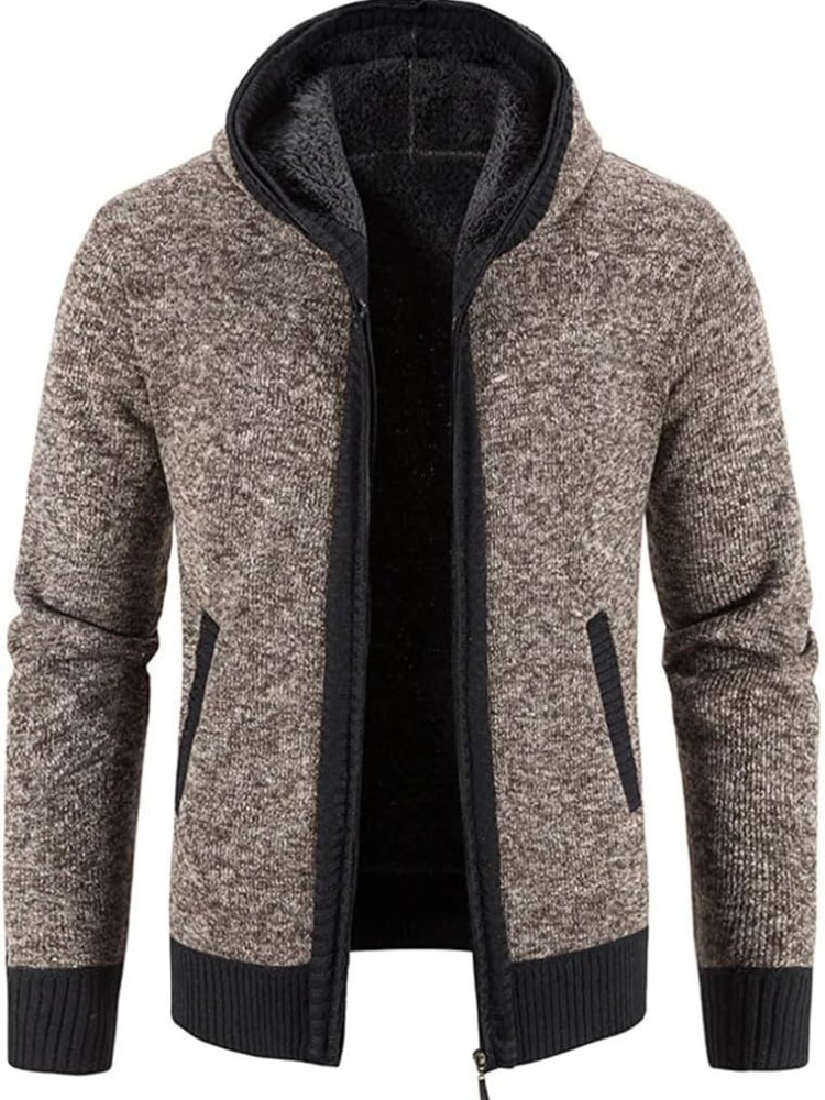 Mens Fleece Jacket with Hood and Drawstring