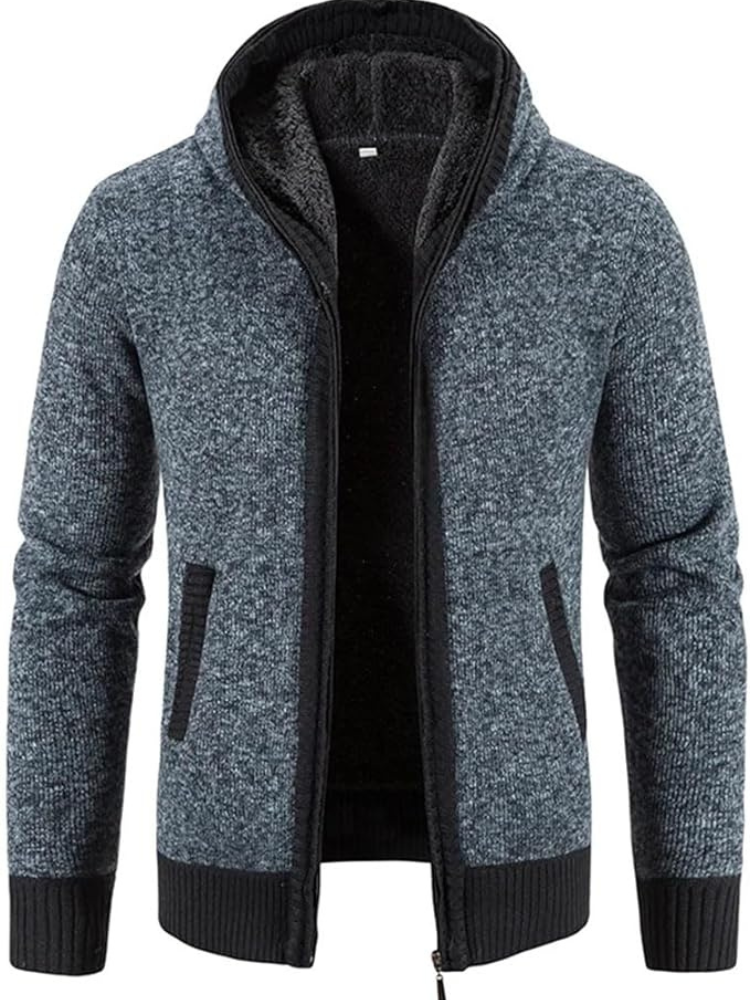 Mens Fleece Jacket with Hood and Drawstring