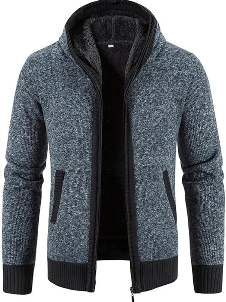 Mens Fleece Jacket with Hood and Drawstring