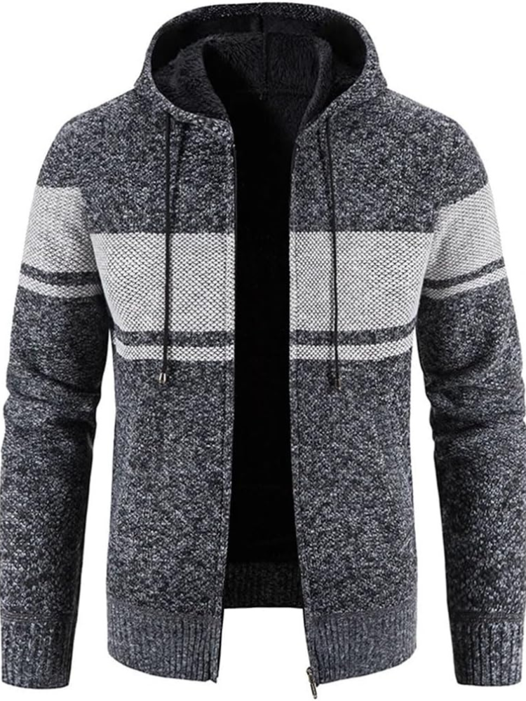 Mens Fleece Jacket with Hood and Drawstring