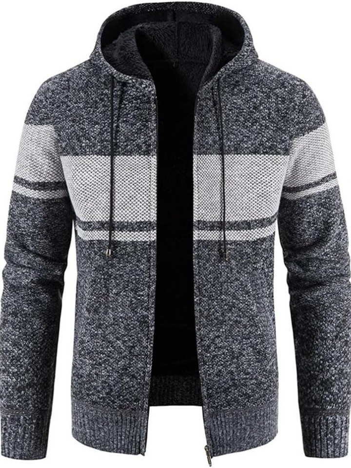 Mens Fleece Jacket with Hood and Drawstring