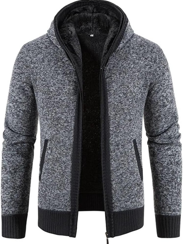 Mens Fleece Jacket with Hood and Drawstring