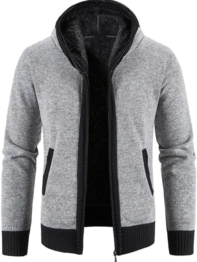 Mens Fleece Jacket with Hood and Drawstring