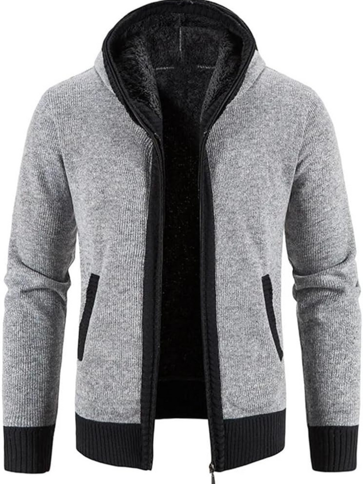 Mens Fleece Jacket with Hood and Drawstring
