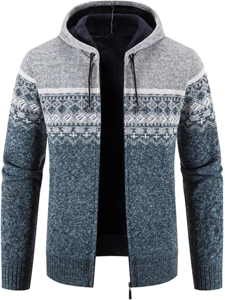 Mens Fleece Jacket with Hood and Drawstring