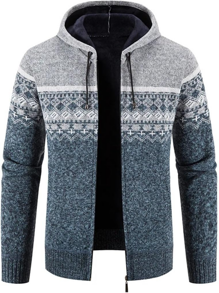Mens Fleece Jacket with Hood and Drawstring