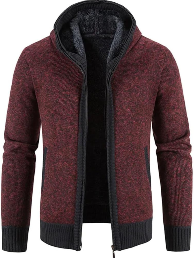 Mens Fleece Jacket with Hood and Drawstring