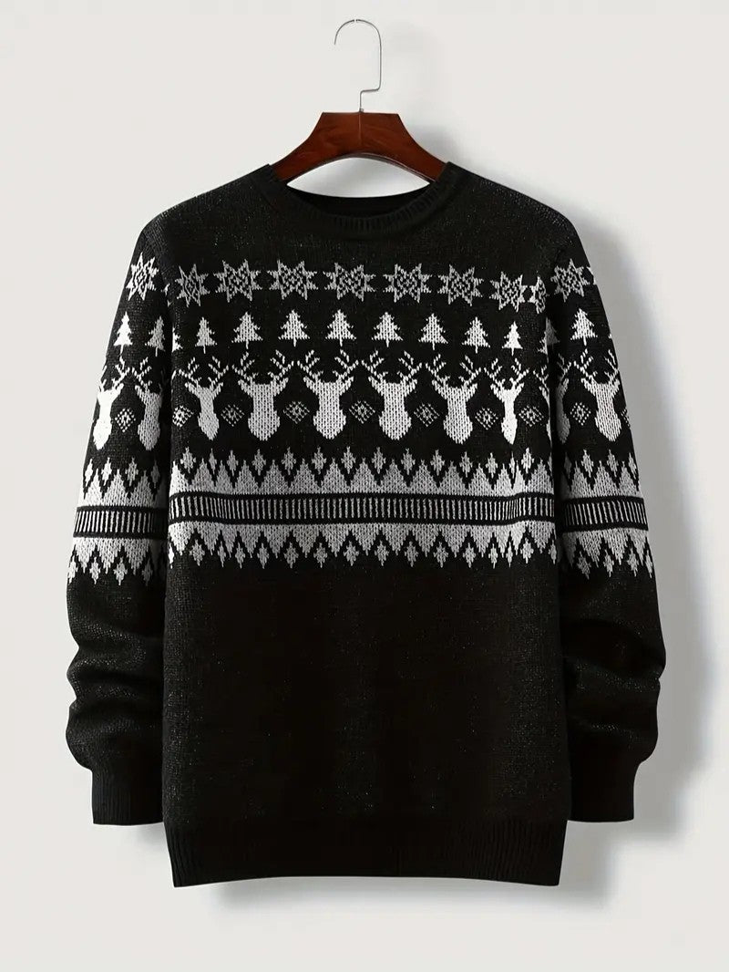 Mens Knit Sweater Geometric Pattern Regular Fit - BritishMode