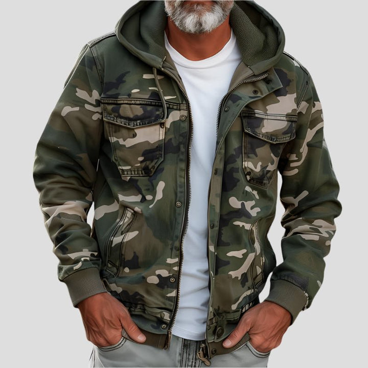 Mens Hooded Jacket Camouflage Pattern Regular Fit