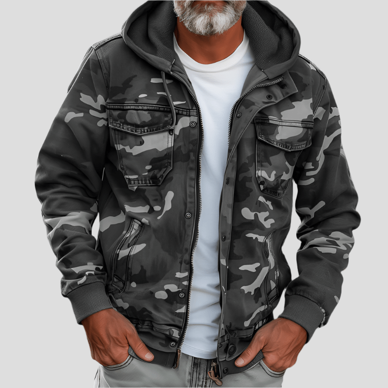 Mens Hooded Jacket Camouflage Pattern Regular Fit - BritishMode