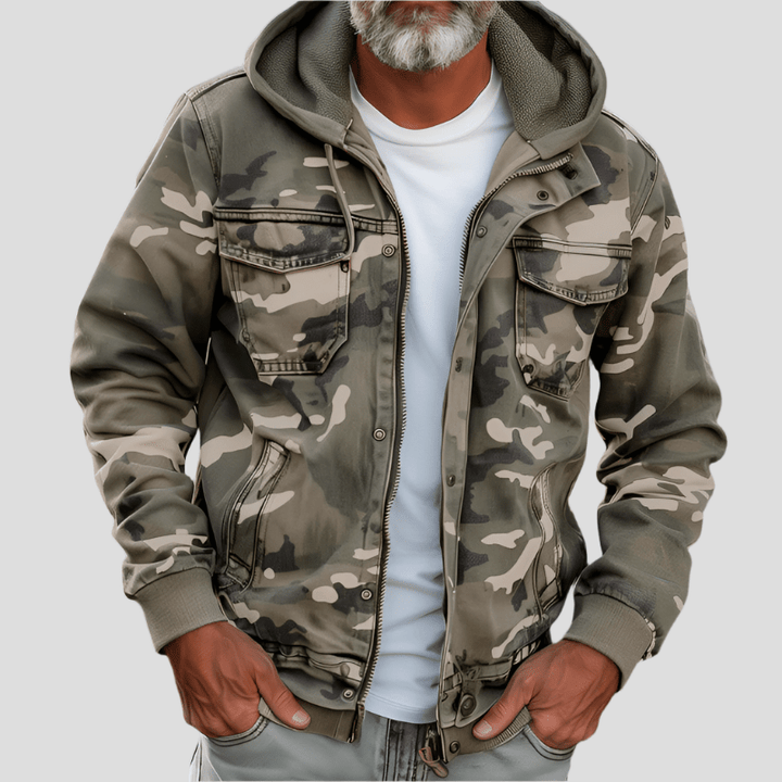 Mens Utility Jacket Full Zip Hooded Lightweight