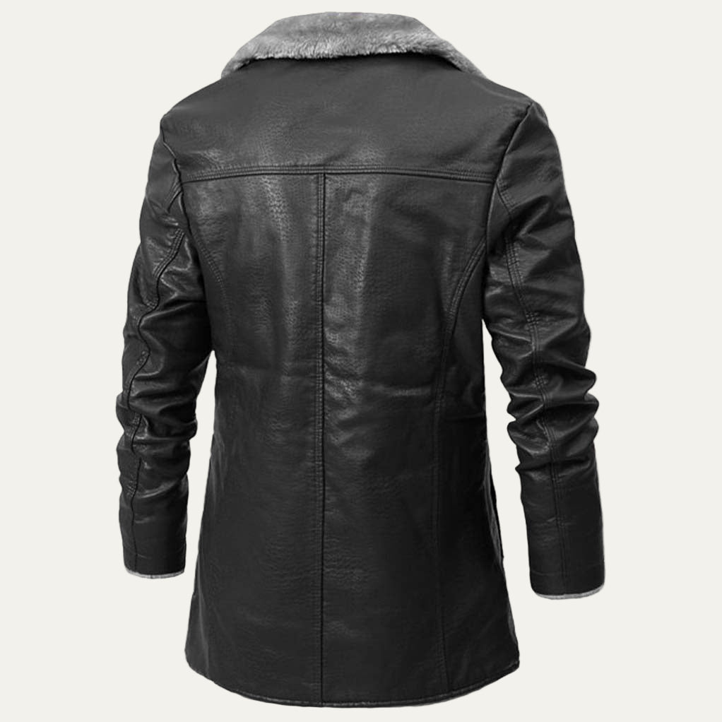 Mens Long Coat Faux Leather Shearling Lined