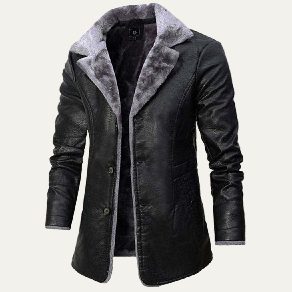 Mens Long Coat Faux Leather Shearling Lined - BritishMode