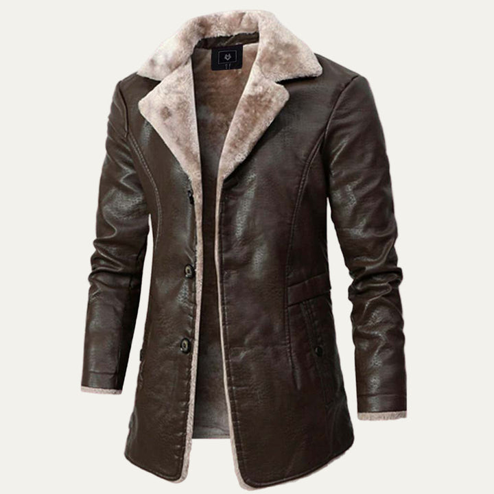 Mens Long Coat Faux Leather Shearling Lined