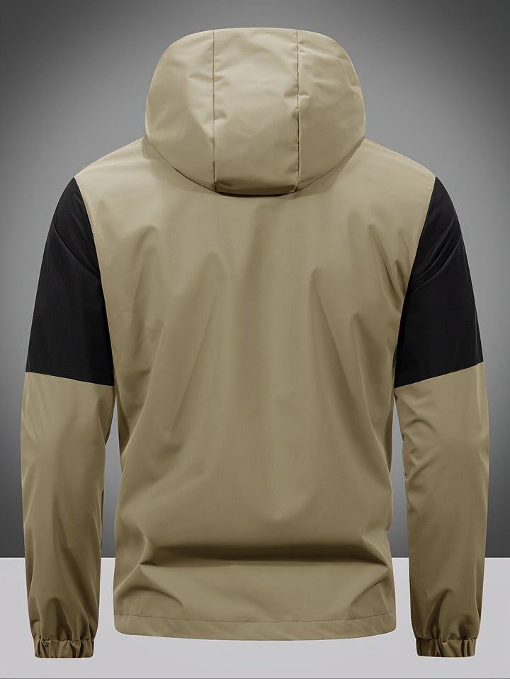 Mens Jacket with Zip Hood and Color Block Design