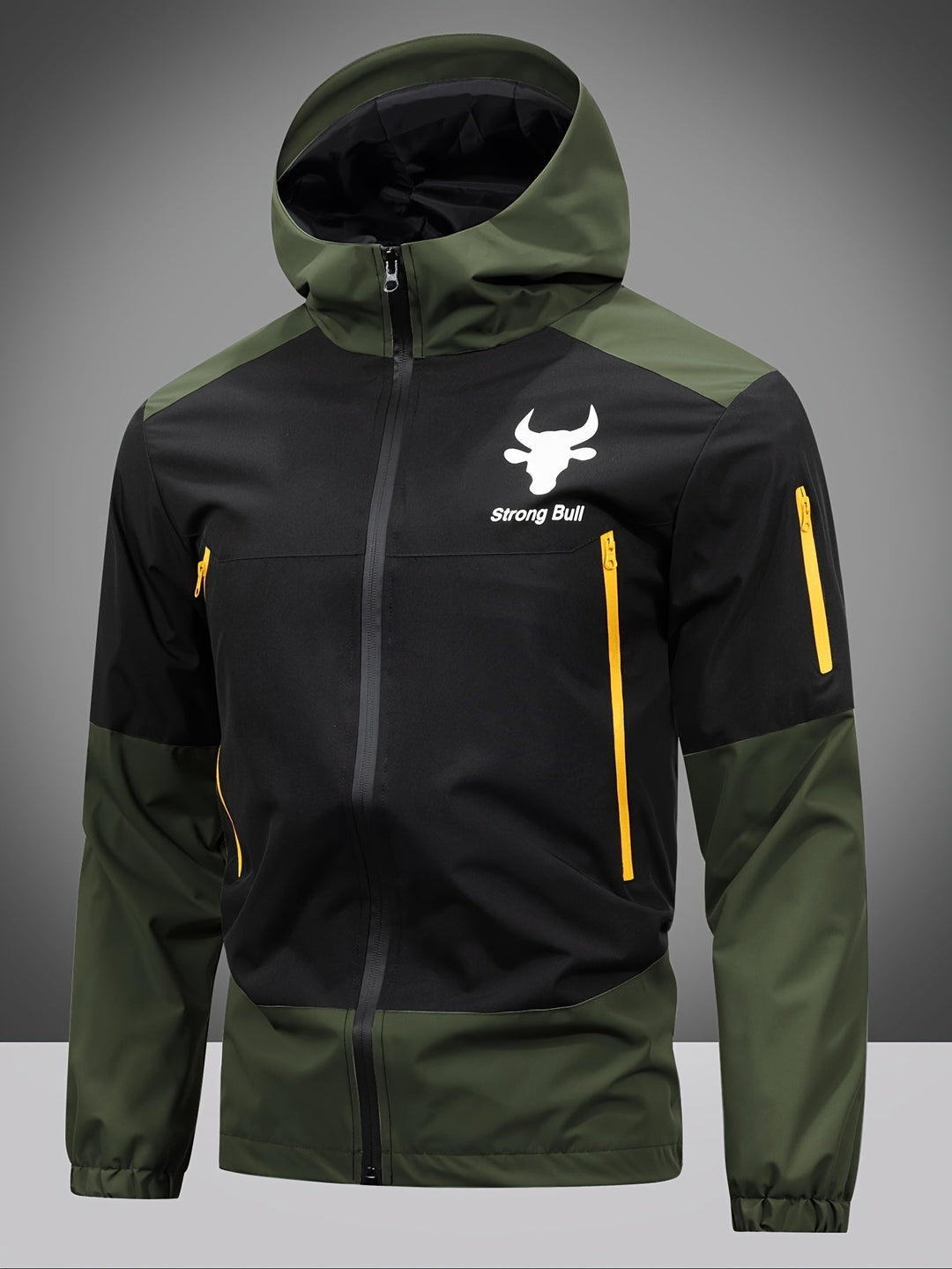 Mens Jacket with Zip Hood and Color Block Design