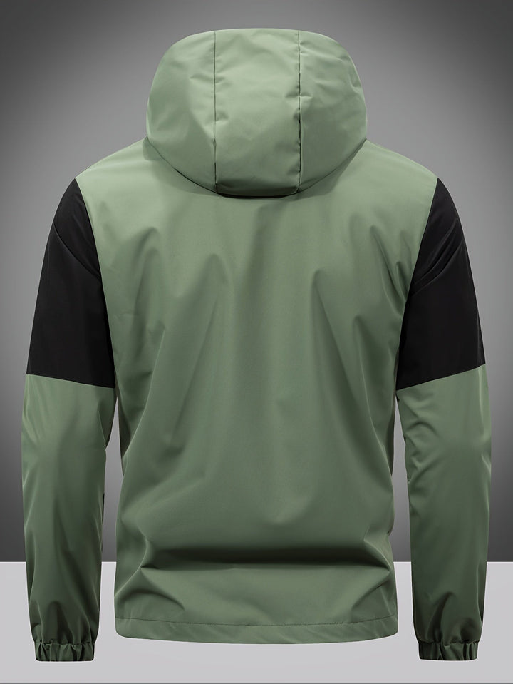 Mens Jacket with Zip Hood and Color Block Design
