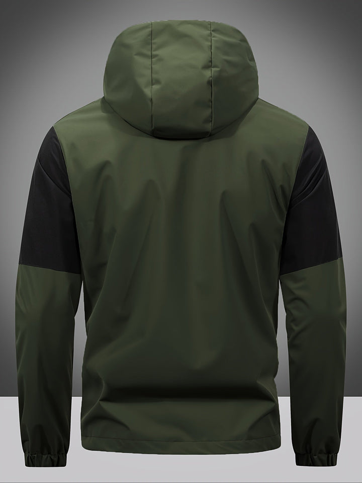 Mens Jacket with Zip Hood and Color Block Design