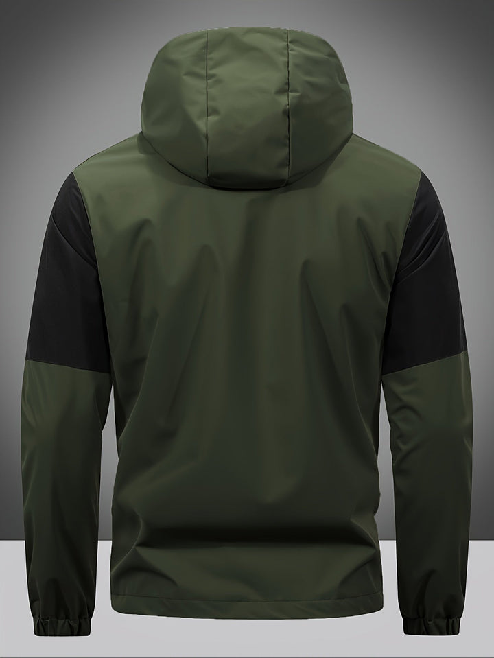 Mens Jacket with Zip Hood and Color Block Design