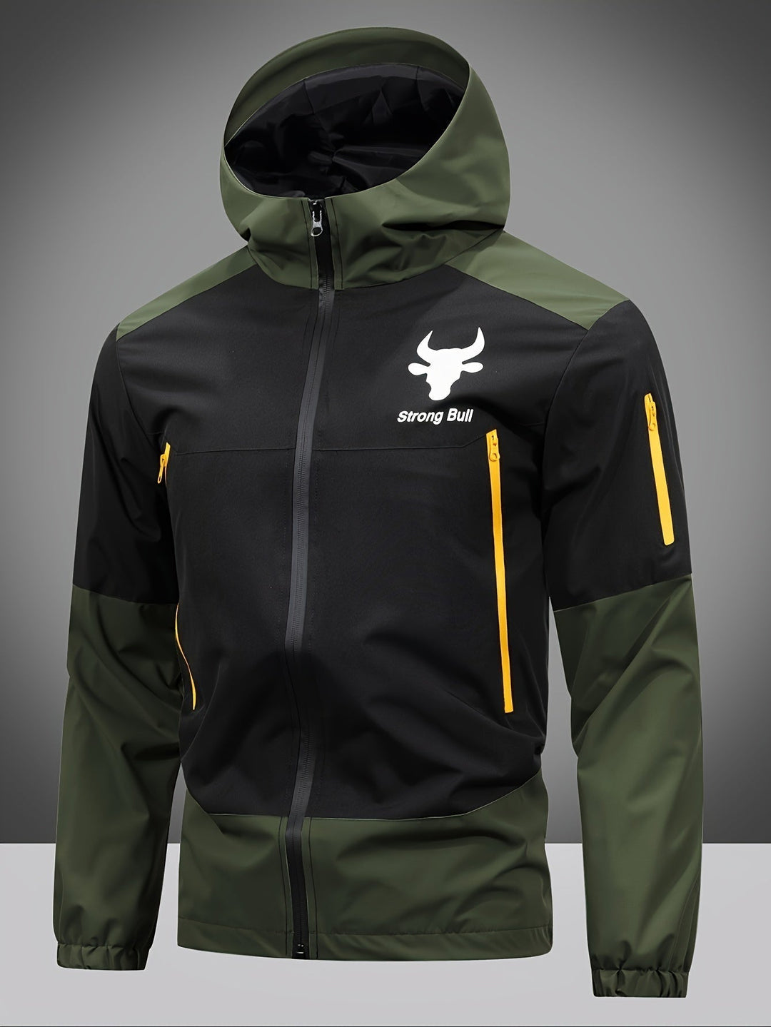 Mens Jacket with Zip Hood and Color Block Design - BritishMode