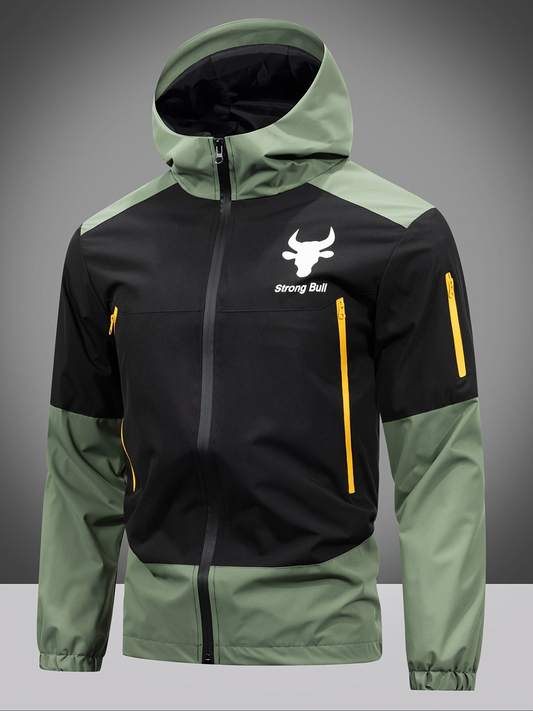 Mens Jacket with Zip Hood and Color Block Design