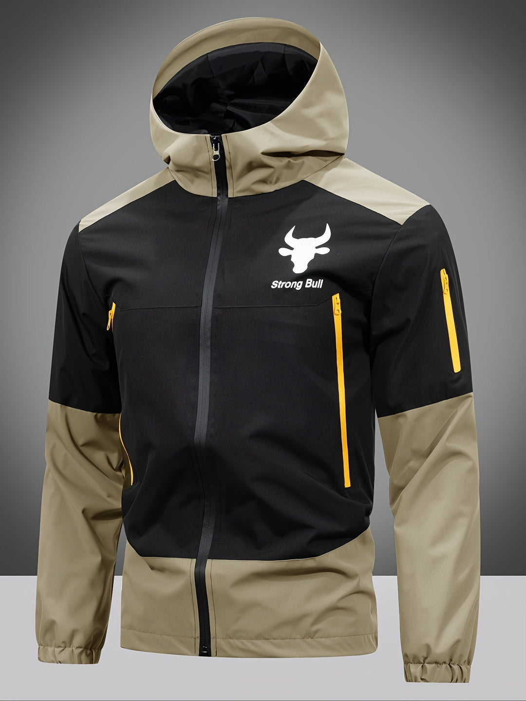 Mens Jacket with Zip Hood and Color Block Design