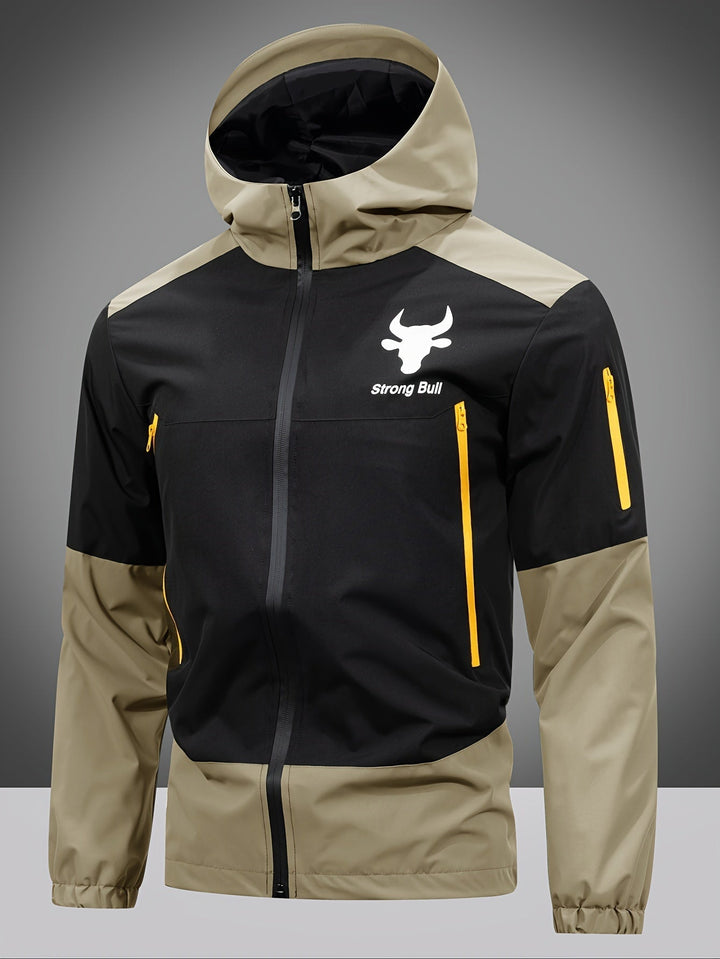 Mens Jacket with Zip Hood and Color Block Design