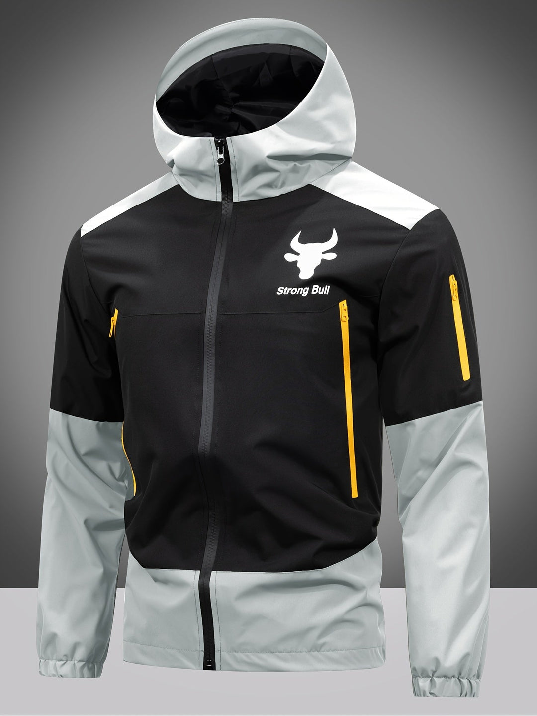 Mens Jacket with Zip Hood and Color Block Design