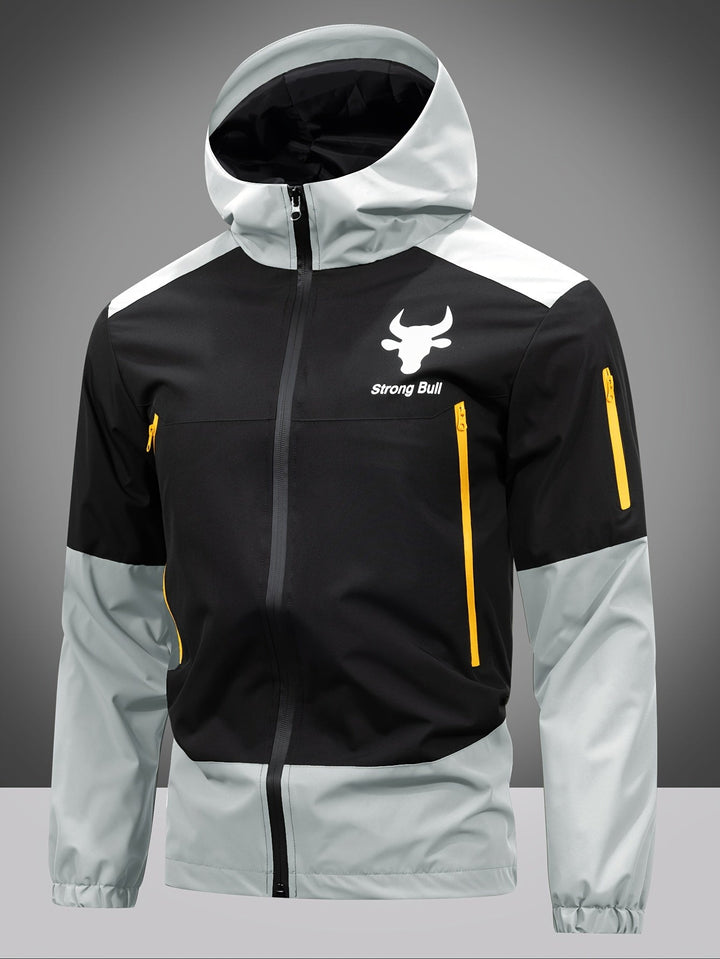 Mens Jacket with Zip Hood and Color Block Design
