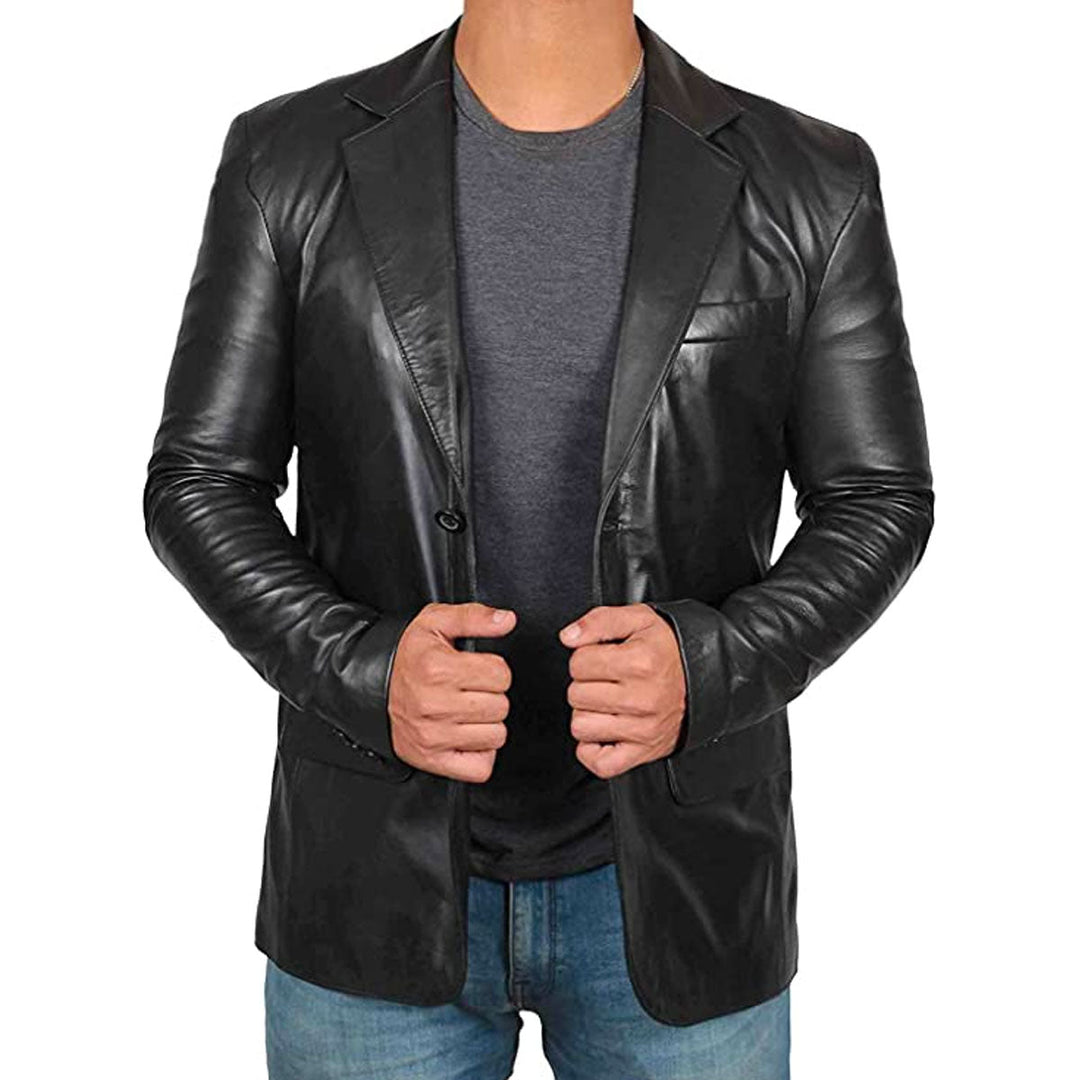Mens Leather Blazer Classic Fit - BritishMode