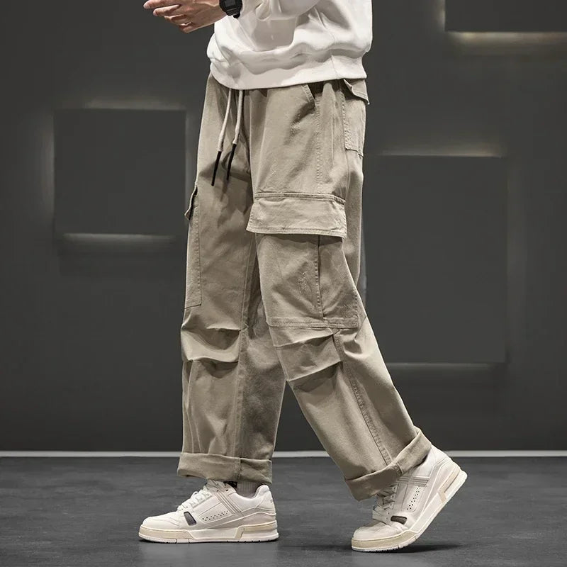 Mens Cargo Pants Wide Leg Casual Pocket