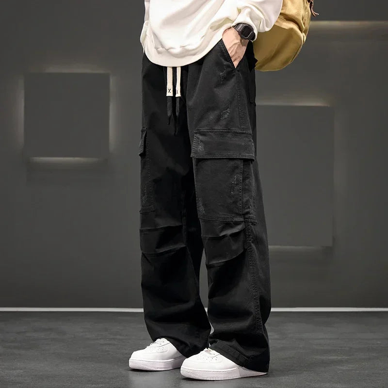 Mens Cargo Pants Wide Leg Casual Pocket