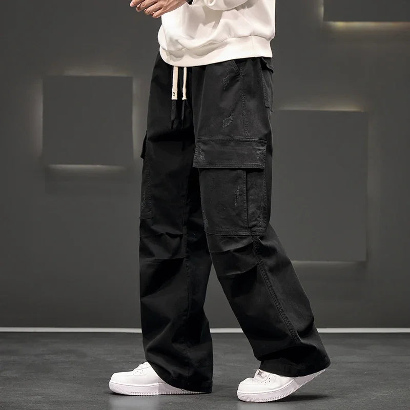 Mens Cargo Pants Wide Leg Casual Pocket