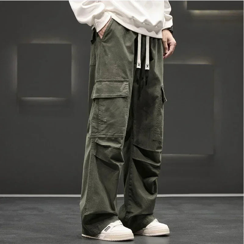 Mens Cargo Pants Wide Leg Casual Pocket