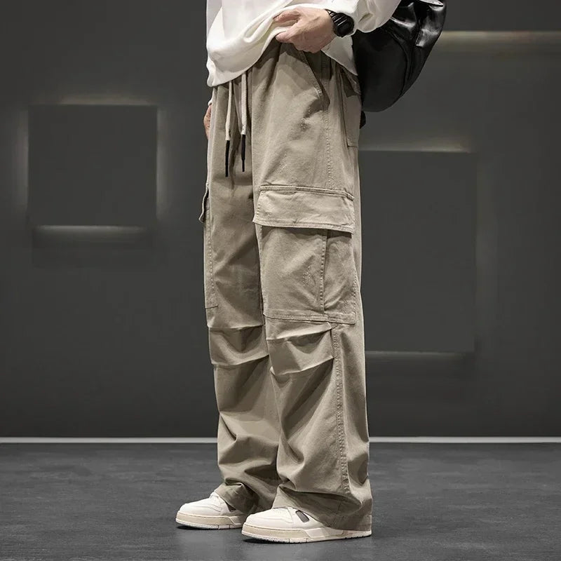 Mens Cargo Pants Wide Leg Casual Pocket