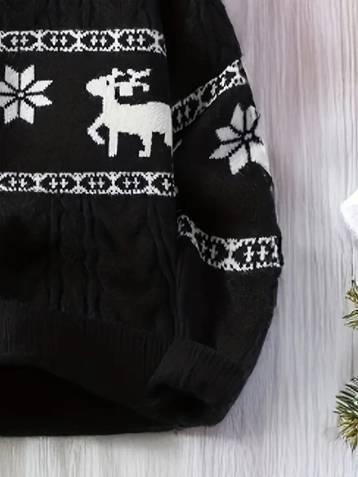 Mens Knit Sweater Reindeer Pattern Crewneck